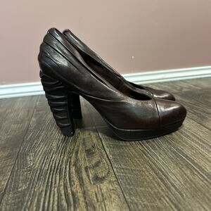 Biviel Platform Stacked Leather Heel Brown 36 Size 6 Anthropologie